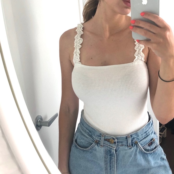 White tank bodysuit with Ruffled strapes - Picture 6 of 7